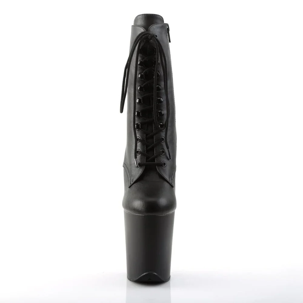 Pleaser Flamingo 1020 Black Faux Leather Platform Lace-Up Front Ankle Boot - Picture 2 of 4
